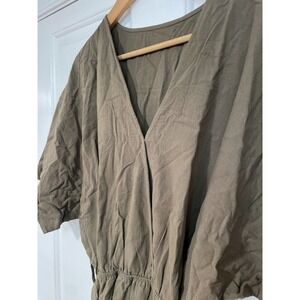 NEW Cotton Olive Green Romper Cupshe V Neck Tie Waist Belted Short Sleeve M
